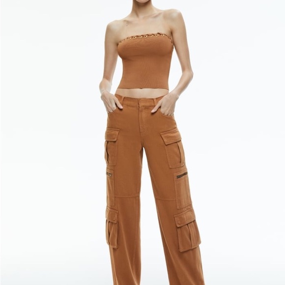 Alice + Olivia Cargo Pants Women’s Size 30 Camel Khaki Wide Leg Cay Baggy NWT - Picture 2 of 8